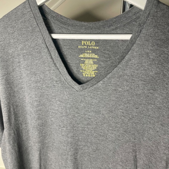 Polo Ralph Lauren Shirt Adult Large Gray Red Pony V Neck Pullover Solid - Picture 4 of 6